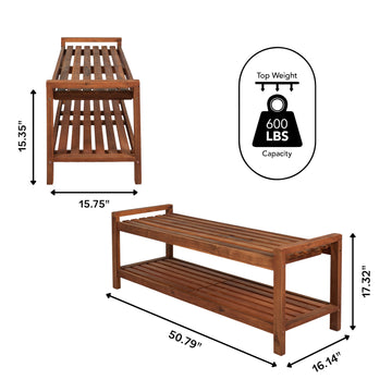 Blane 50.8" 3-Seat Mid-Century Modern 600-Lbs Support Acacia Wood Slat Outdoor Garden Patio Bench - JONATHAN Y
